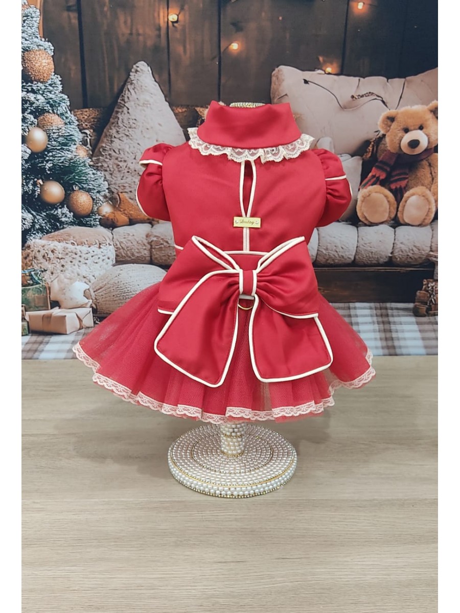 CÓD N221 - VESTIDO ROMANTIC LAÇO VERMELHO