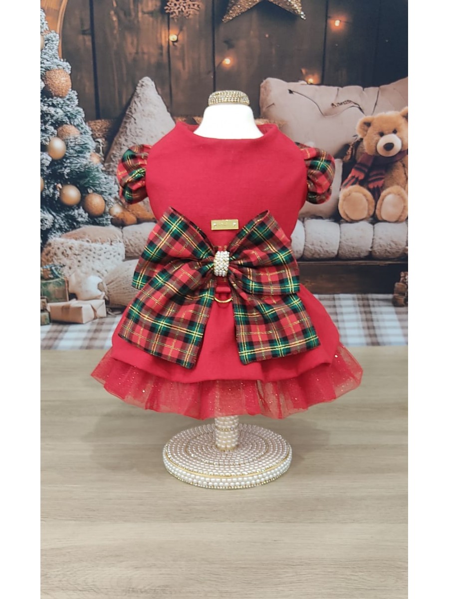 CÓD N238 - VESTIDO ROMANTIC VERMELHO/XADREZ