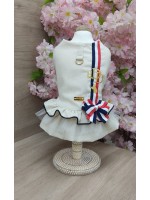 CÓD 1174 - VESTIDO LINHO AZUL/BRANCO/VERMELHO