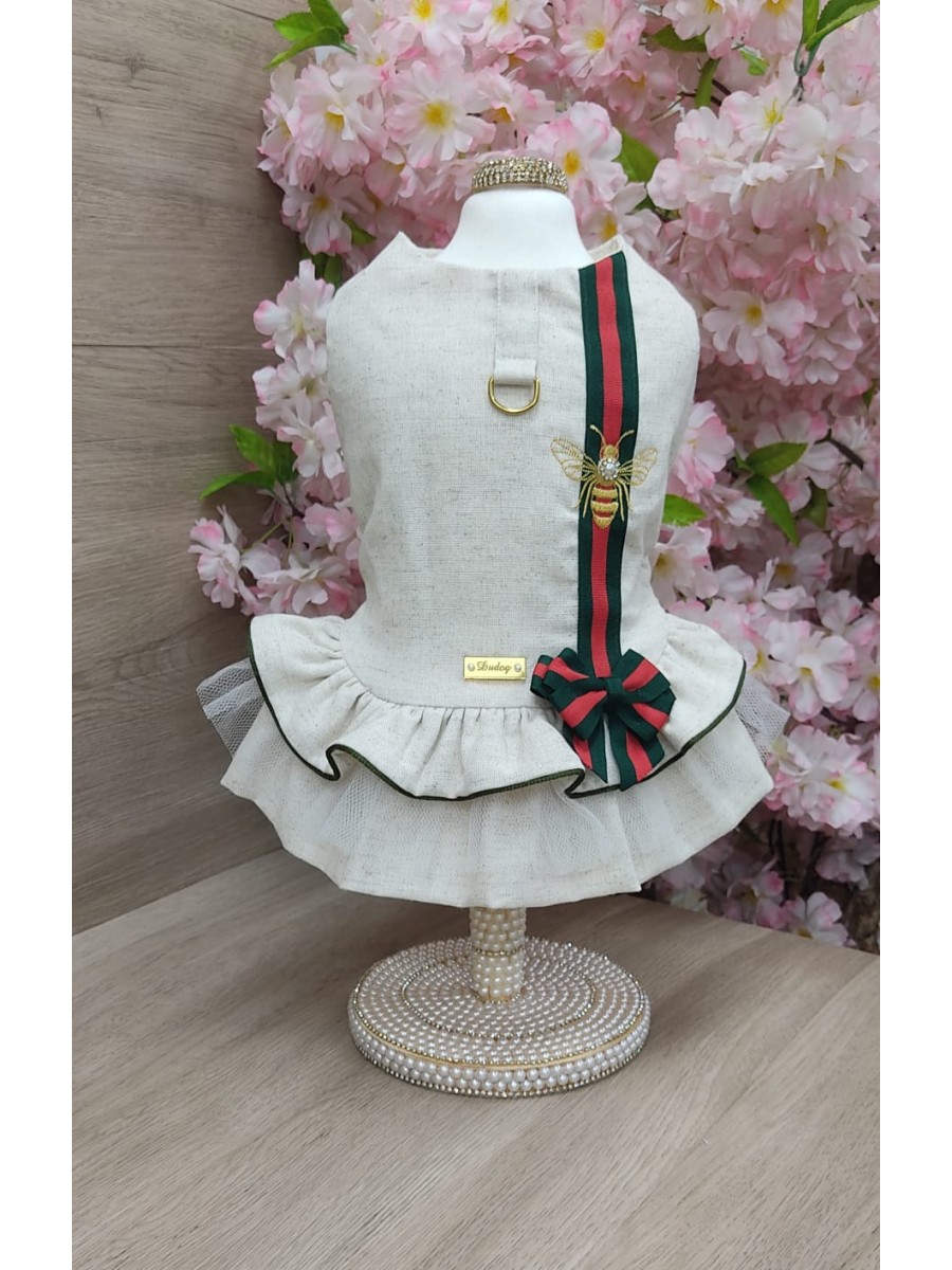 CÓD 1175 - VESTIDO LINHO VERDE/VERMELHO/VERDE