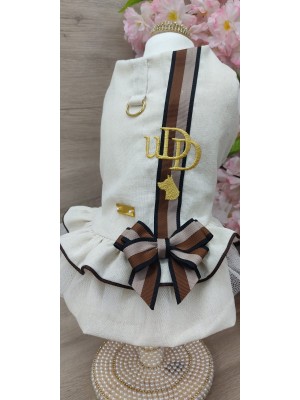 CÓD 1176 - VESTIDO LINHO MARROM/BEGE