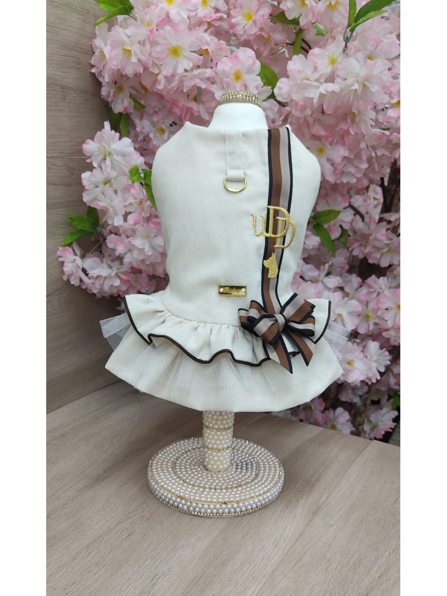 CÓD 1176 - VESTIDO LINHO MARROM/BEGE