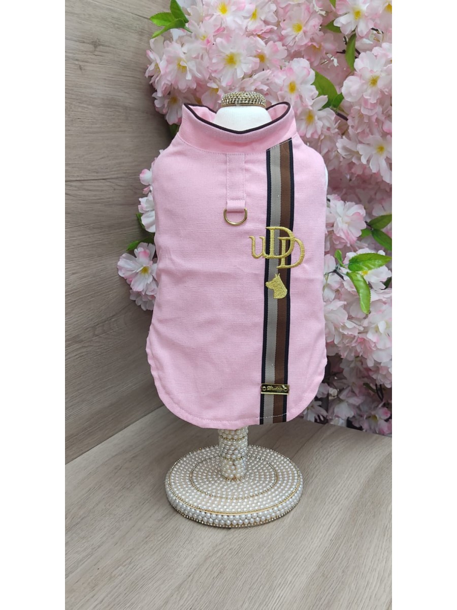 CÓD 1189 - CAMISA LINHO ROSA MARROM/BEGE