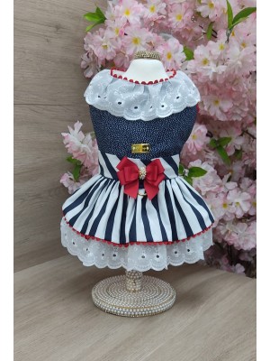 CÓD 1203 - VESTIDO NAVY AZUL LISTRA