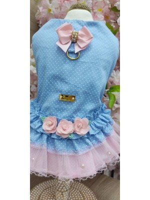 CÓD 1210 - VESTIDO FLOWERS/POÁ AZUL