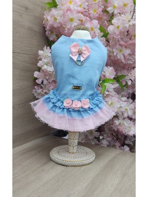 CÓD 1210 - VESTIDO FLOWERS/POÁ AZUL