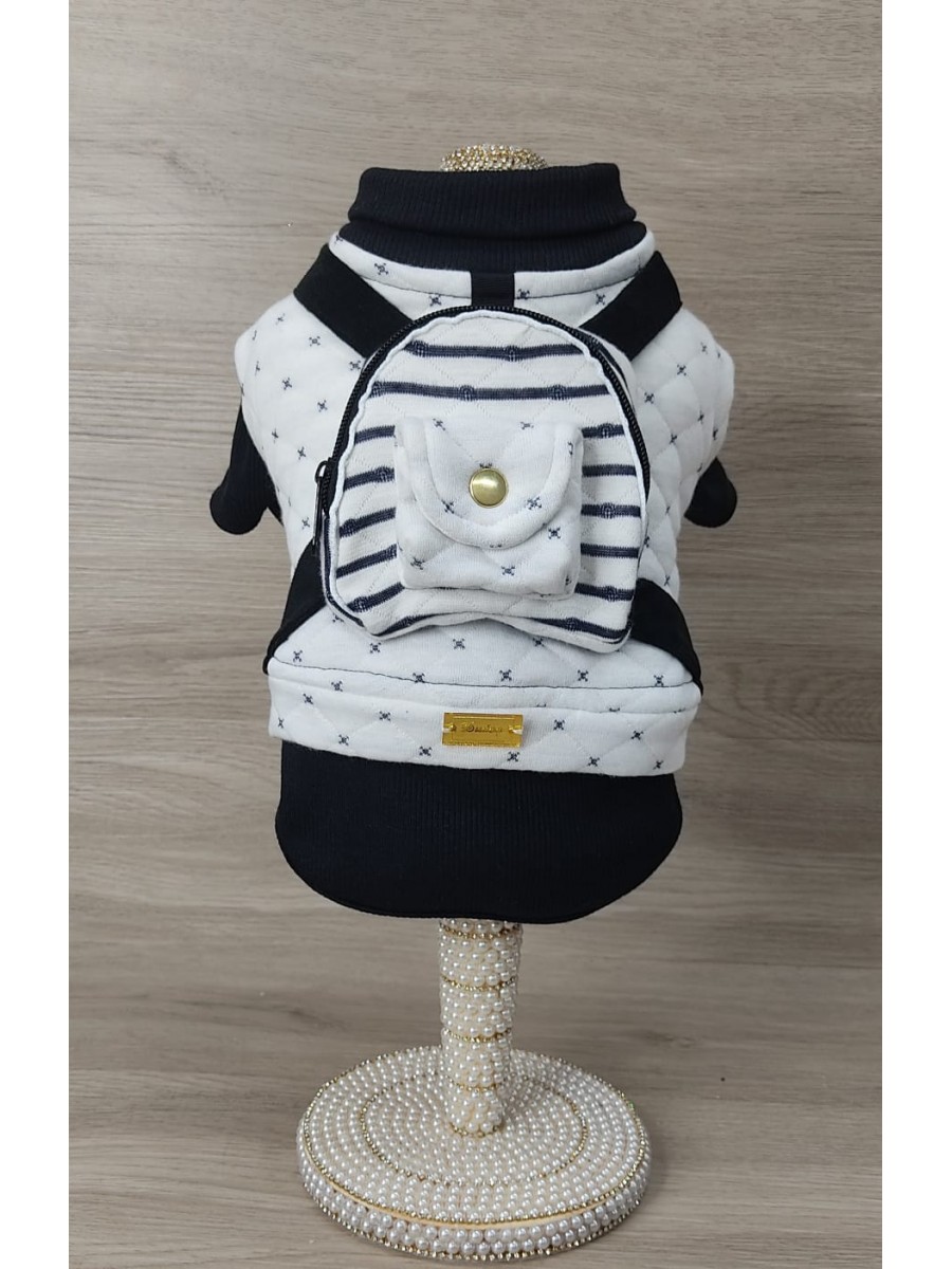 CÓD 1125 - CASACO LISTRA MOCHILA PRETO