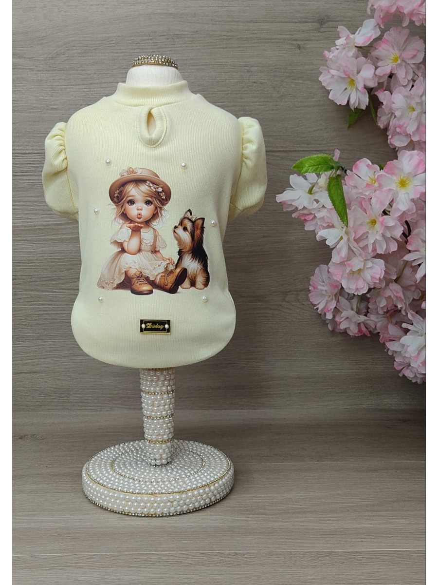 CÓD 1093 - BABY LOOK VINTAGE AMARELA BEBÊ