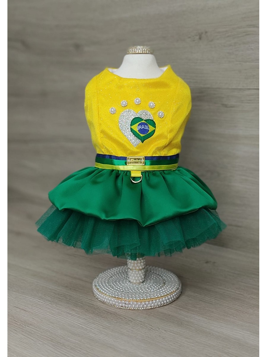 CÓD BR010 - VESTIDO AMARELO/VERDE BRASIL