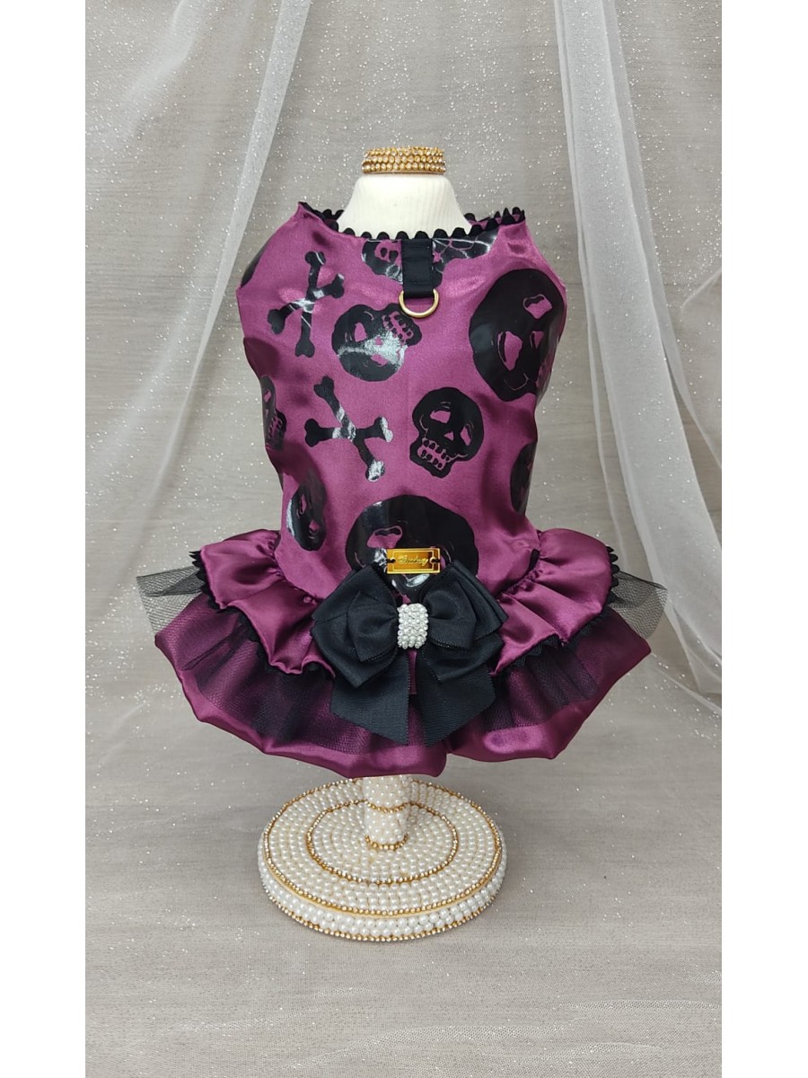 CÓD F086 - VESTIDO ROXO/CAVEIRINHA