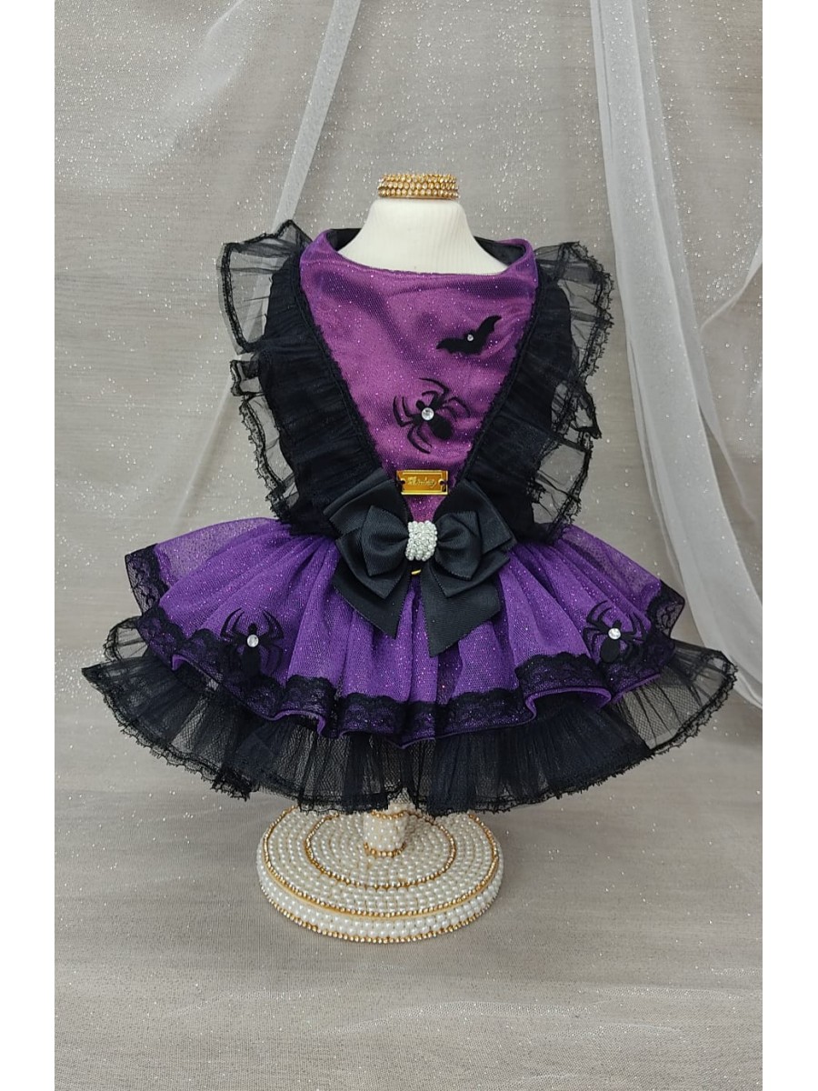CÓD F092 - VESTIDO BRUXINHA/PRETO E ROXO