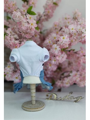 CÓD 0965 - MINI SAIA JEANS DELAVÊ/BLUSA BRANCA