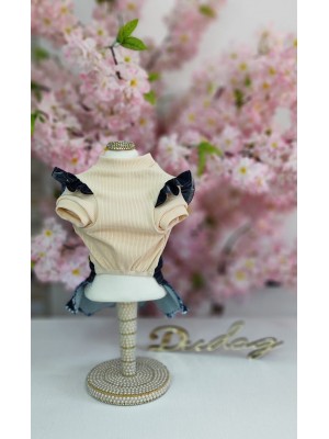 CÓD 0968 - MINI SAIA JEANS/CAMEL BOLSO LAÇO