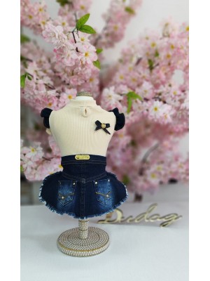 CÓD 0968 - MINI SAIA JEANS/CAMEL BOLSO LAÇO