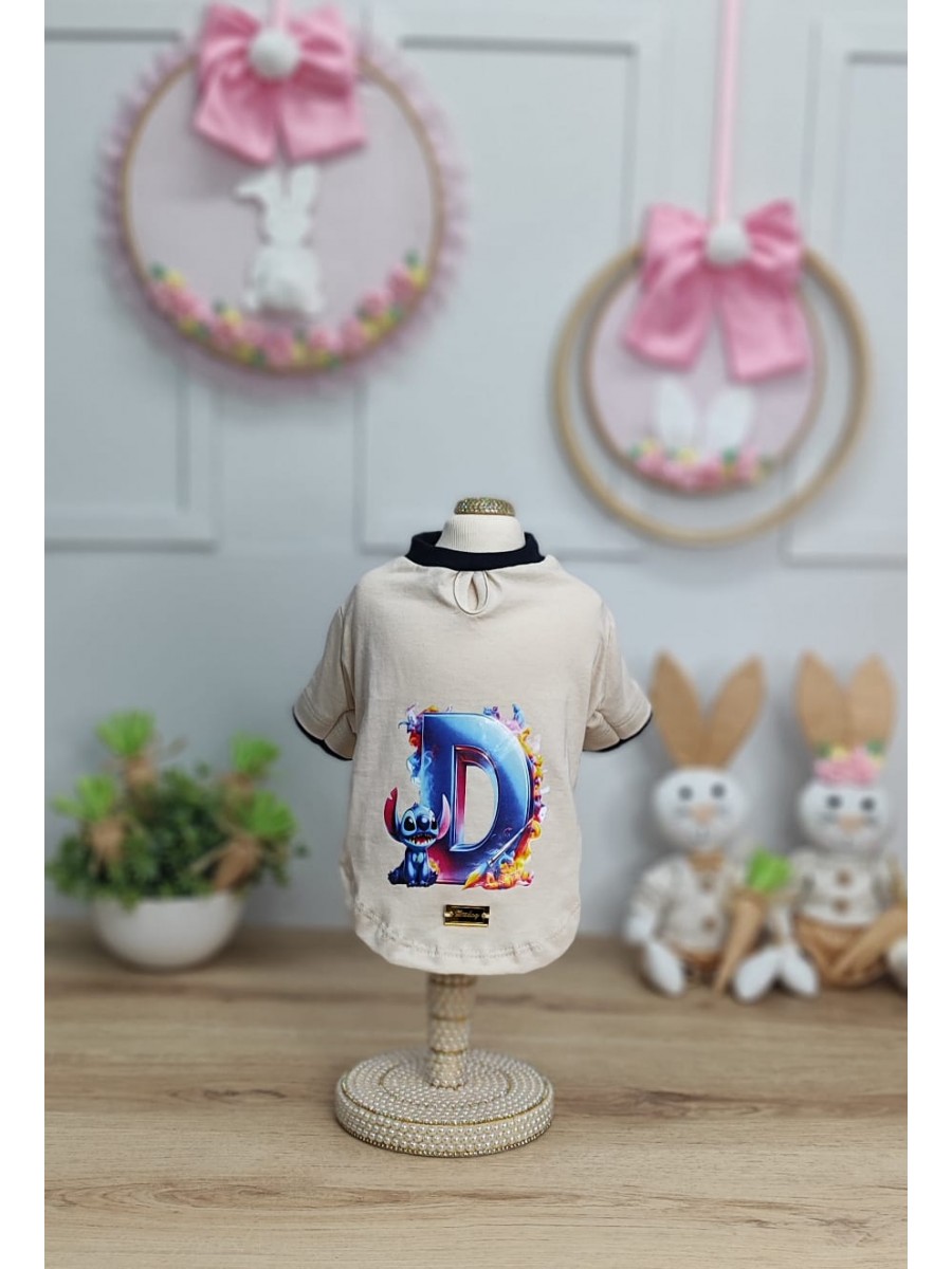 CÓD F067 - T-SHIRT STITCH CAMEL/MARINHO