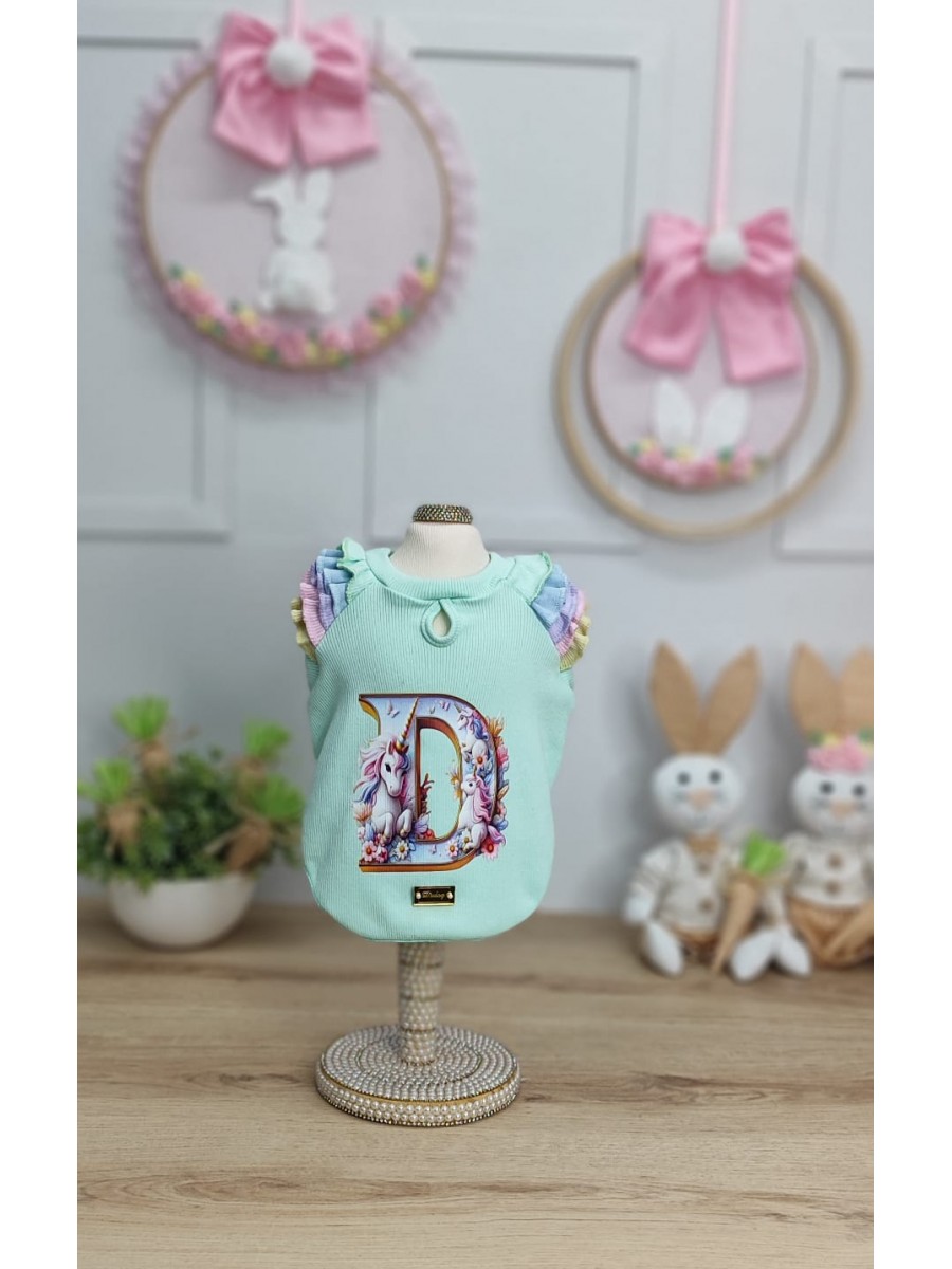 CÓD F069 - BABY LOOK UNICORNIO VERDE BEBE