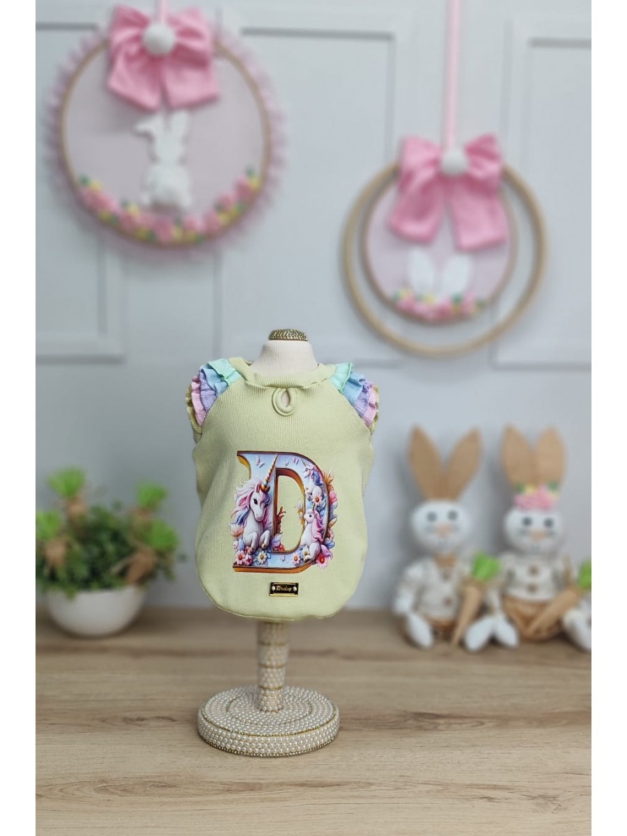 CÓD F071 - BABY LOOK UNICORNIO AMARELA BEBE