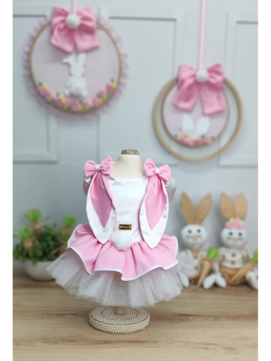 CÓD F076 - VESTIDO PÁSCOA ORELHUDO BRANCO