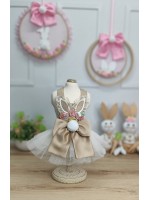 CÓD F077 - VESTIDO PÁSCOA ORELHUDO VINTAGE CAMEL