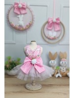 CÓD F078 - VESTIDO PÁSCOA ORELHUDO VINTAGE ROSA