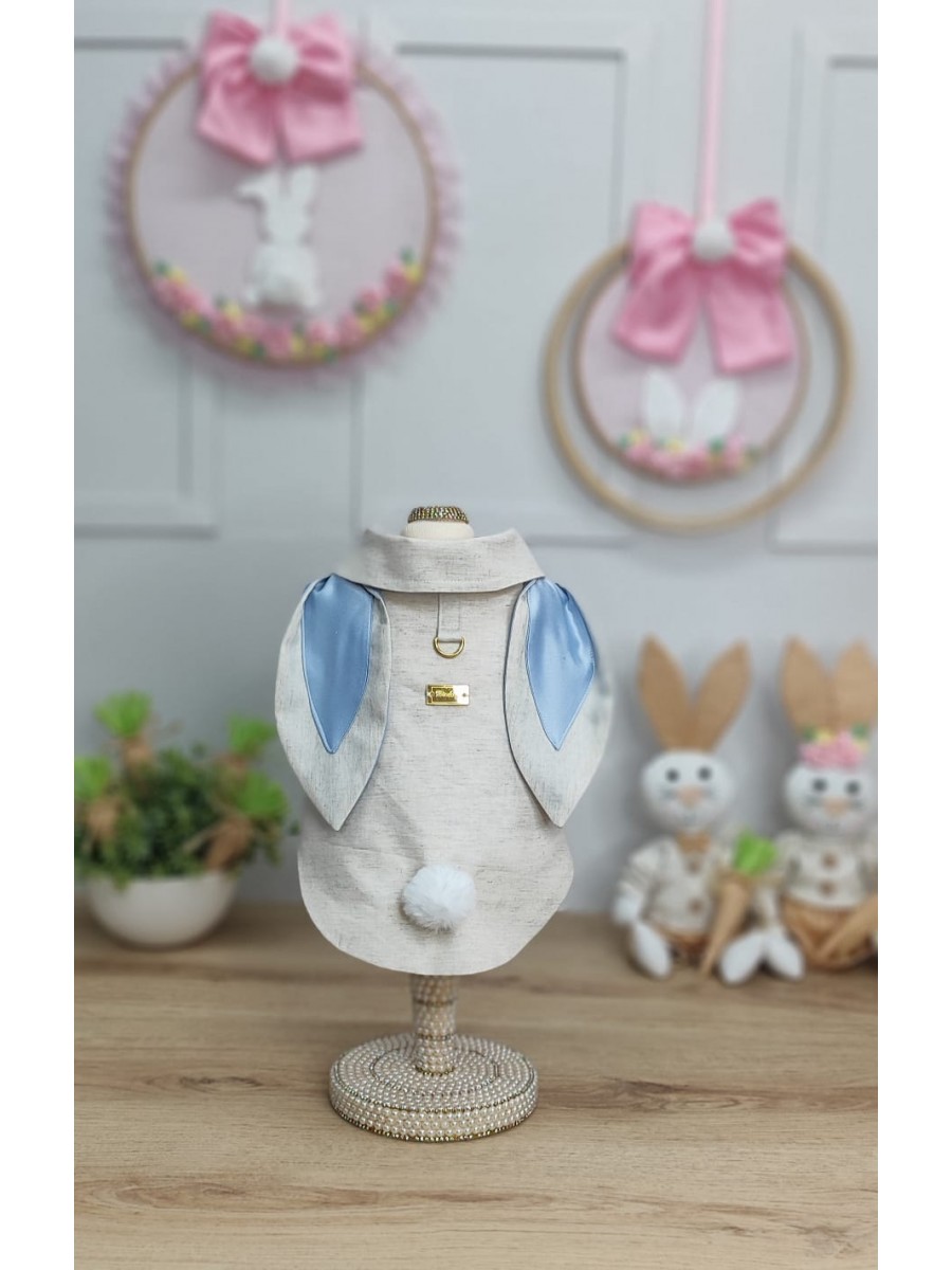 CÓD F080 - CAMISA PÁSCOA LINHO ORELHUDA AZUL