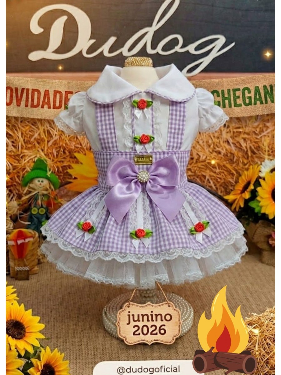 CÓD J028 - JARDINEIRA FAZENDEIRA XADREZ LAVANDA