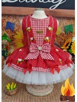CÓD J029 - VESTIDO XADREZ POÁ VERMELHO