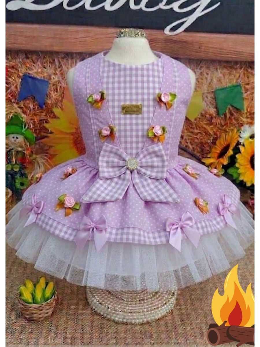 CÓD J030 - VESTIDO XADREZ POÁ LAVANDA