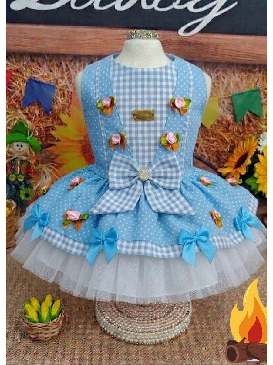 CÓD J031 - VESTIDO XADREZ POÁ AZUL