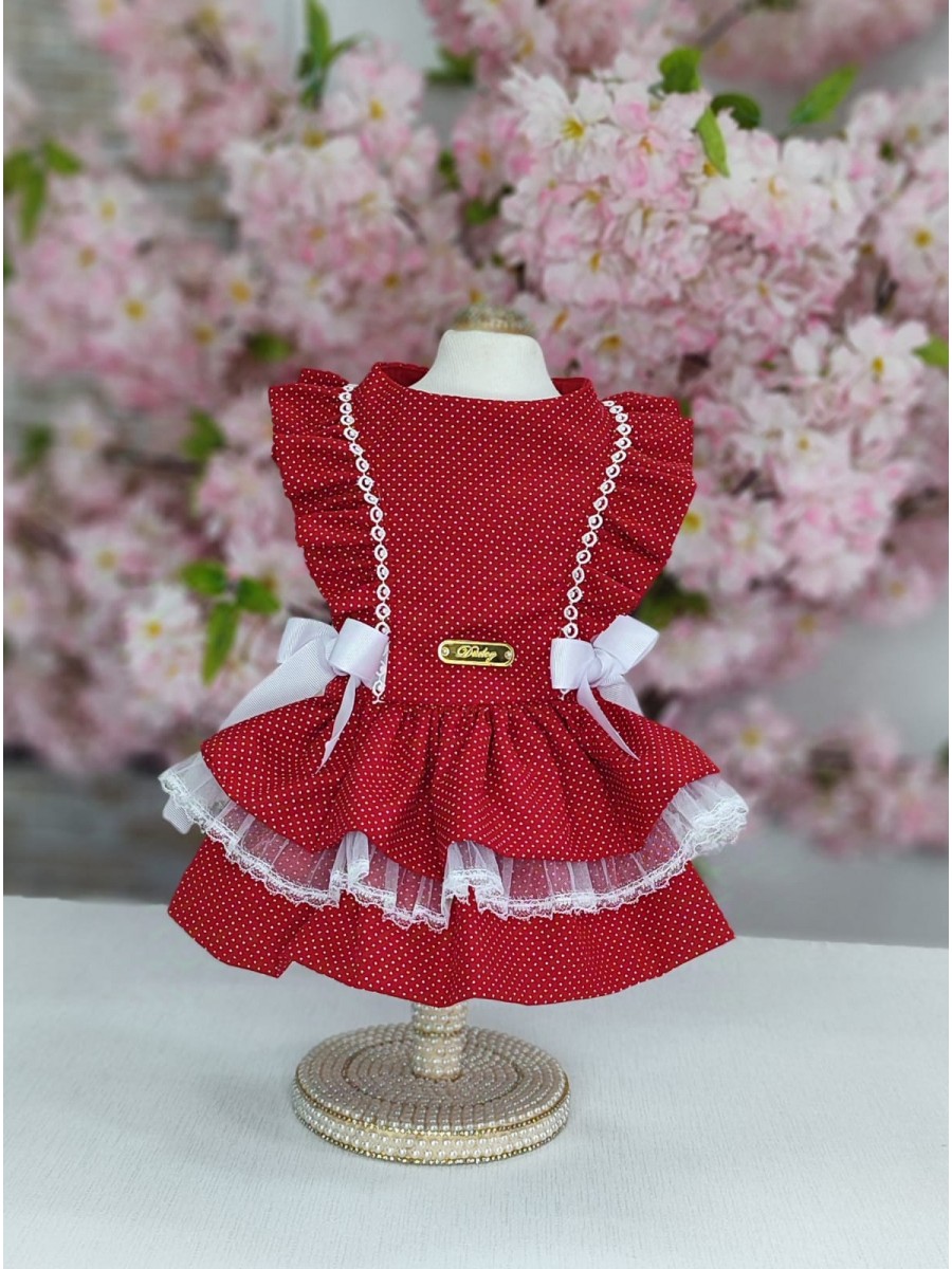 CÓD 0997 - VESTIDO DOCE INFÂNCIA POÁ VERMELHO.