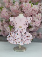 CÓD 1000 - VESTIDO MILK ROSA/BABADOS.