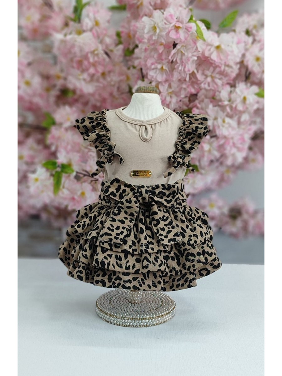 CÓD 1003 - VESTIDO ANIMAL PRINT/BABADOS.