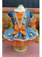 CÓD J017 - VESTIDO FAZENDEIRA AZUL/LARANJA