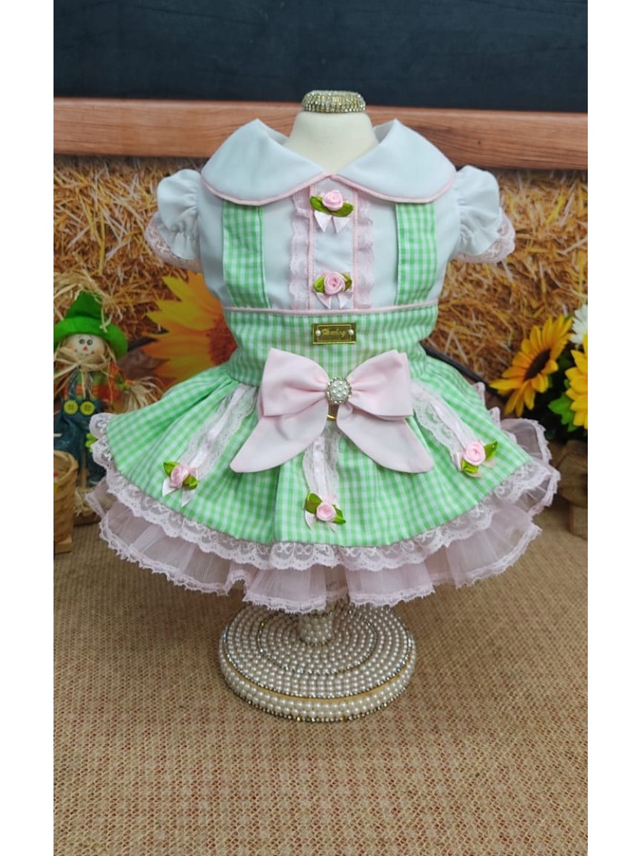 CÓD J018 - JARDINEIRA FAZENDEIRA XADREZ VERDE