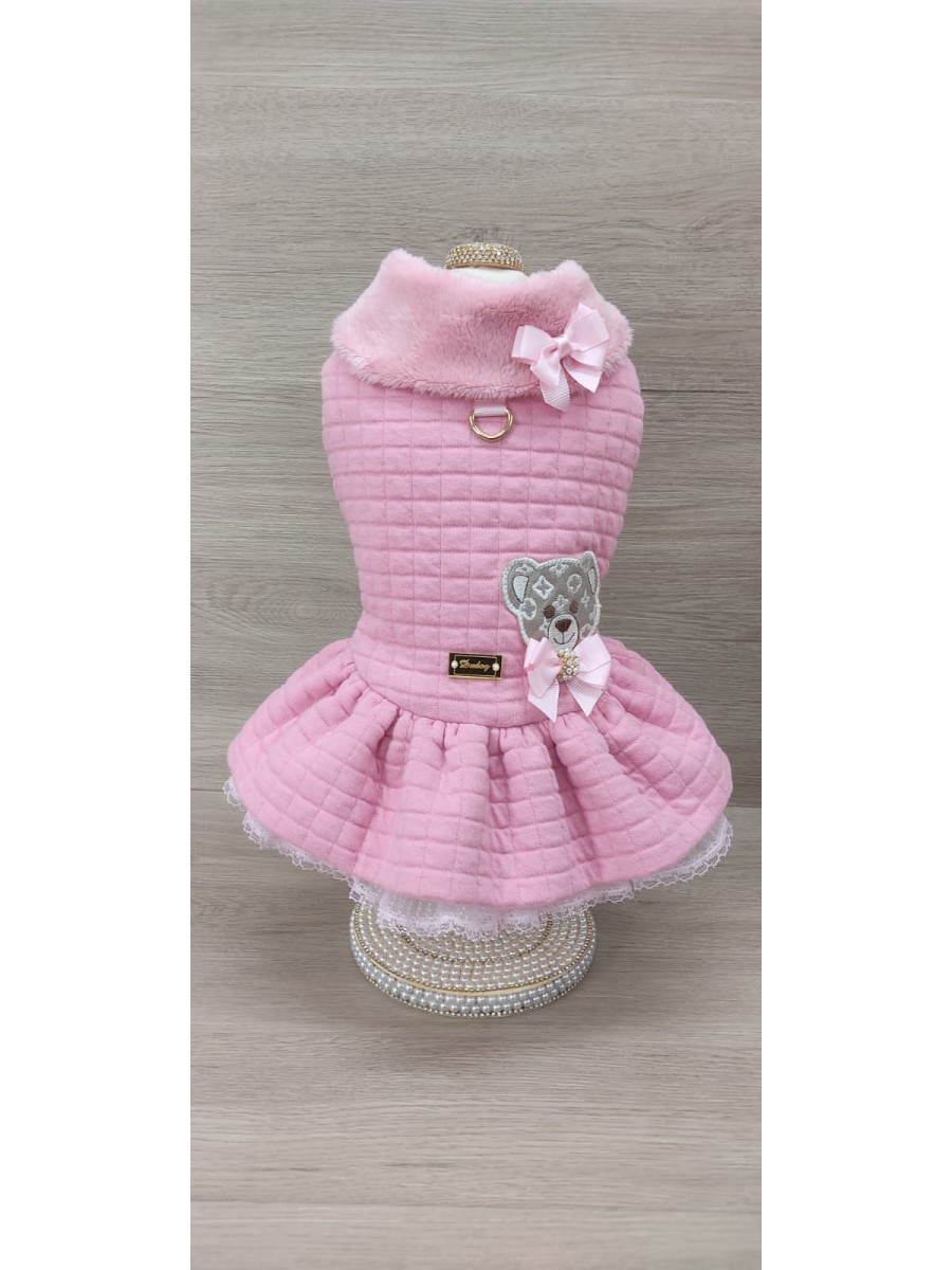 CÓD 1117 - VESTIDO TEDDY ROSA