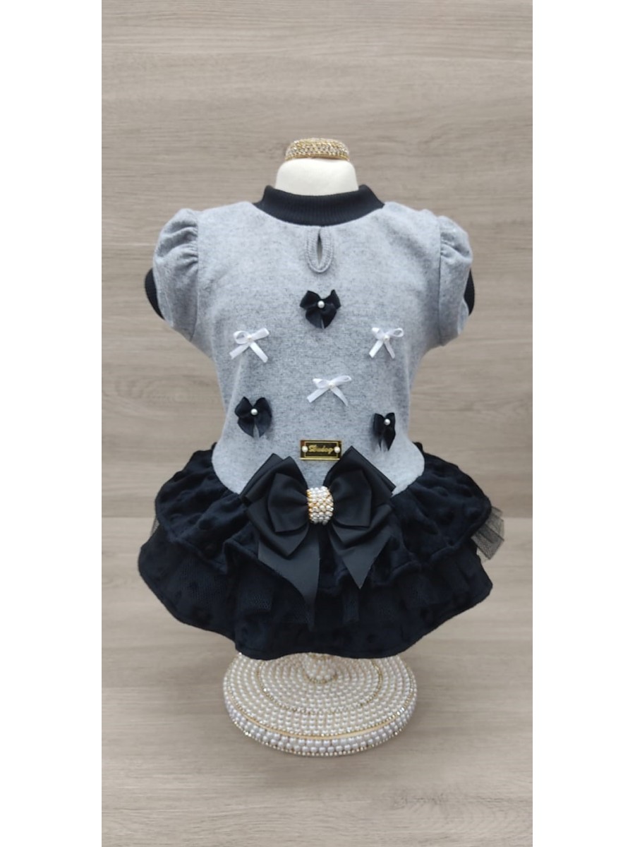 CÓD 1121 - VESTIDO MESCLA PRETO BUBBLE