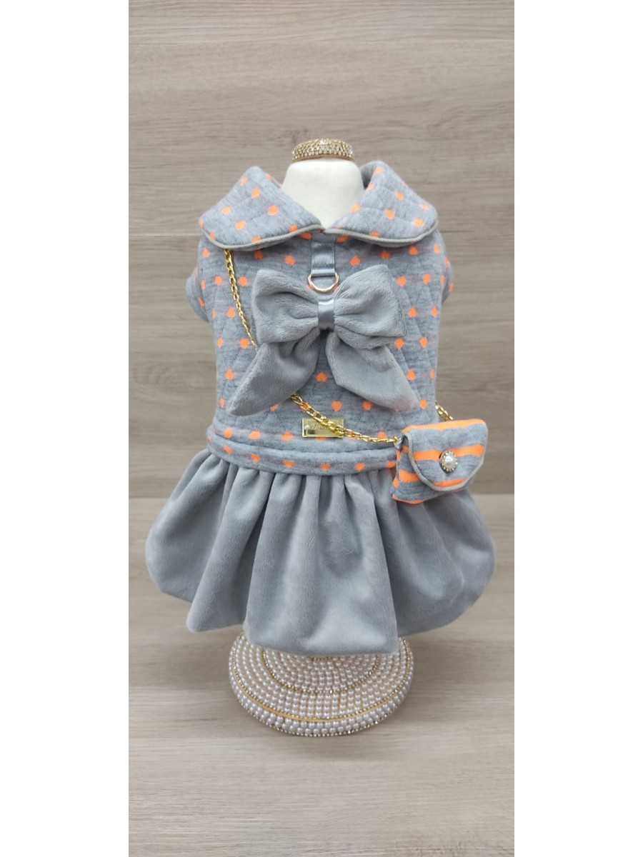 CÓD 1122 - VESTIDO BOLSA CORAÇÕES CINZA