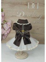 CÓD 1022 - VESTIDO VELUDO MARROM/MANGA TULIPA