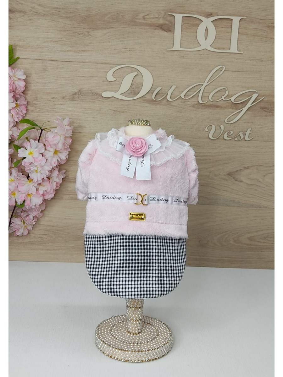 CÓD 1029 - CASACO PIED DE POULE/PELÚCIA ROSA