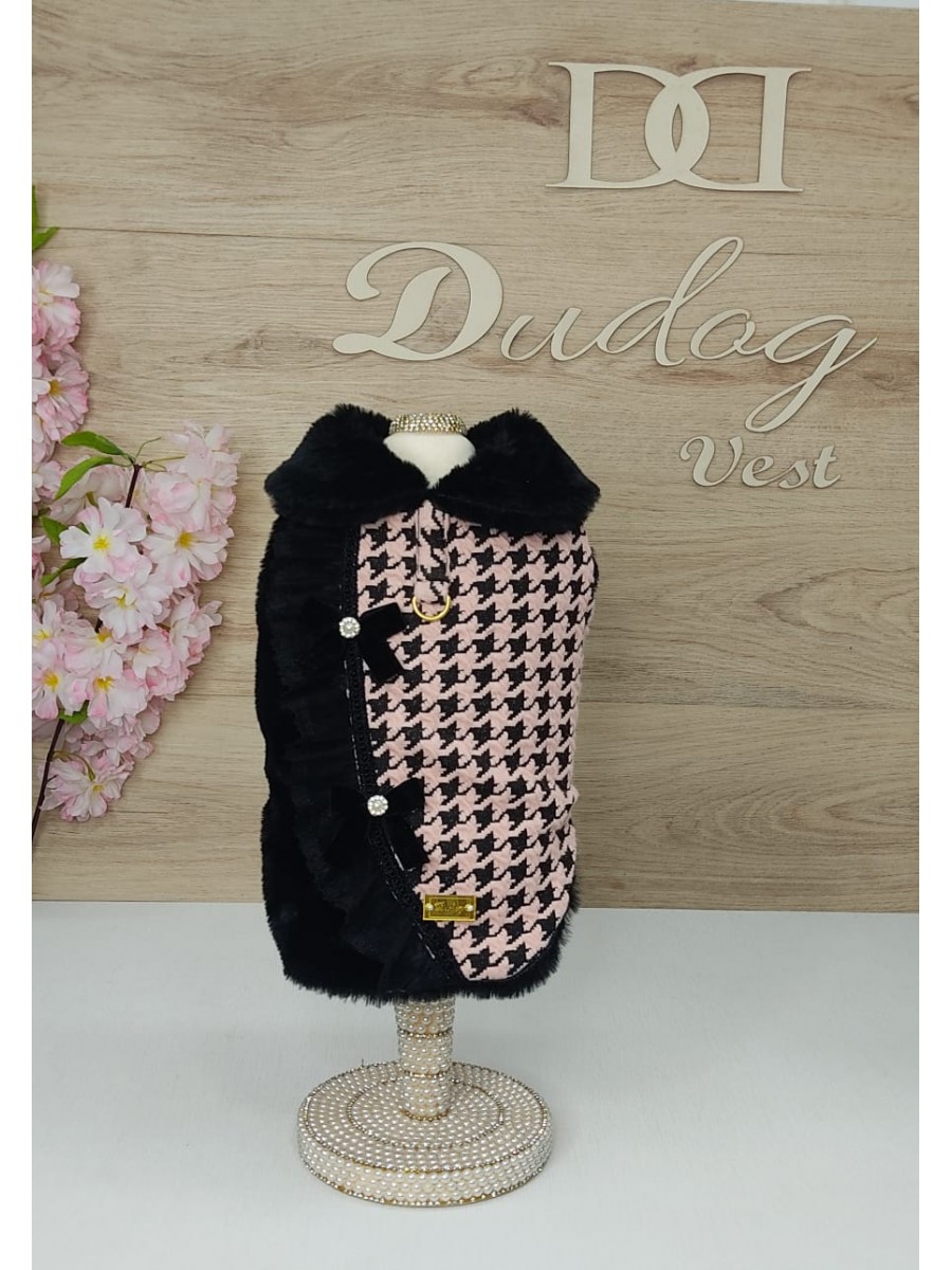 CÓD 1034 - CASACO PIED DE POULE ROSE/PRETO