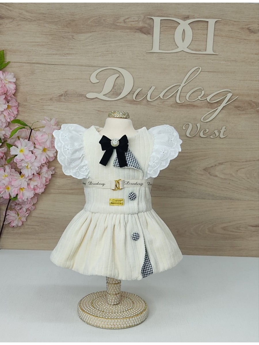 CÓD 1043 - VESTIDO PLUSH LISTRADO OFF WHITE