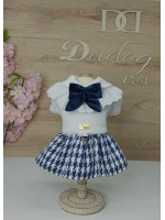 CÓD 1046 - VESTIDO MALHA JACQUARD/SAIA PIED AZUL/BRANCA