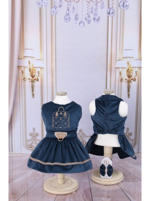 CÓD 0758 - VESTIDO BOLSA / VELUDO AZUL