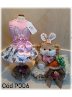 CÓD P006 - VESTIDO ROSA PÁSCOA/COELHOS