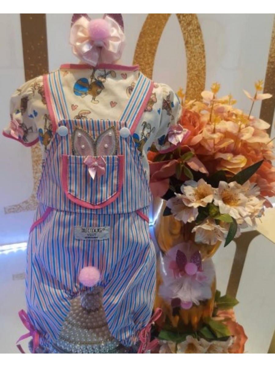 CÓD P010 - JARDINEIRA LISTRA/ROSA AZUL