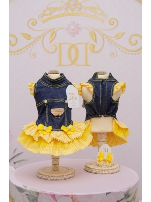 CÓD 0618 - VESTIDO JEANS XADREZ AMARELO